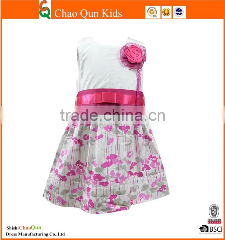 Latest girl flower printing bow kids dress