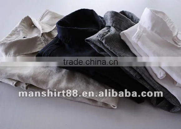 New popular style 100%Linen White shirt for men with long sleeve regular collar or banded collar