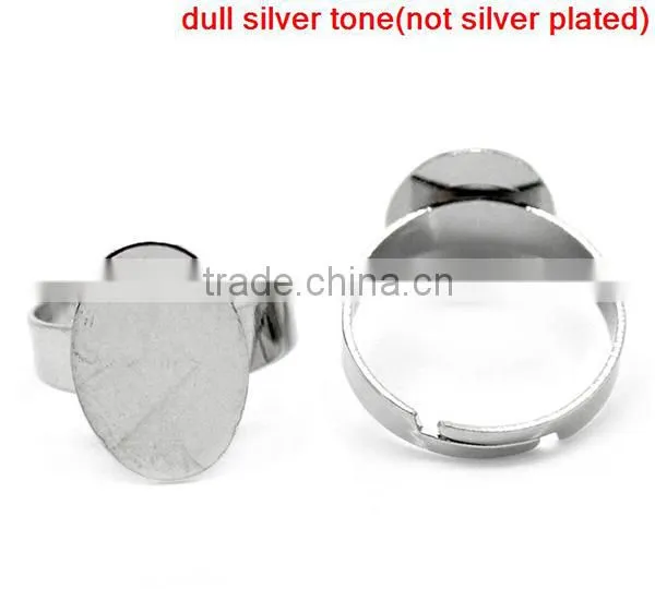 Custom 20PCs Silver Plated Adjustable Oval Cabochon Ring Settings