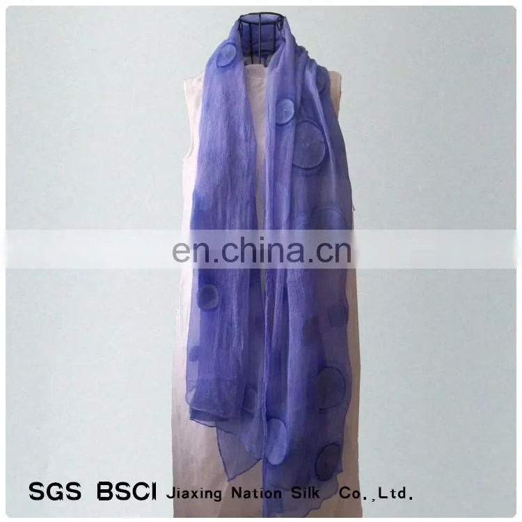 Women blue silk georgette embroidered long scarf