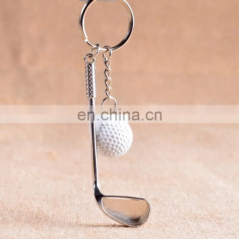3D Mini Golf Ball And Golf key chain Club Shaped Metal Golf Keychains for Professional sport gift