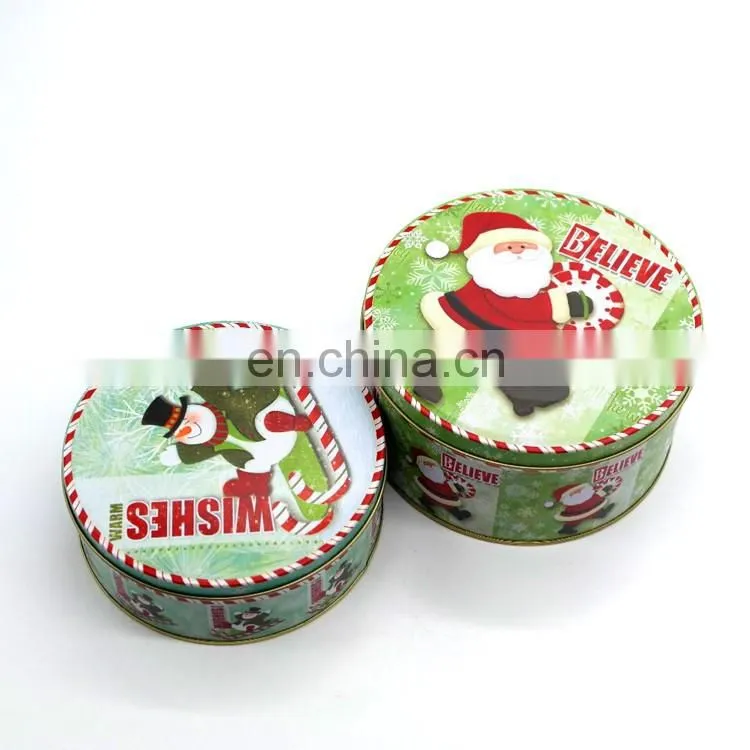 Christmas candy tin can wholesale, round metal chocolate tin can