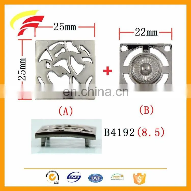 hot sale zinc alloy square two parts snap button with hollow out pattern