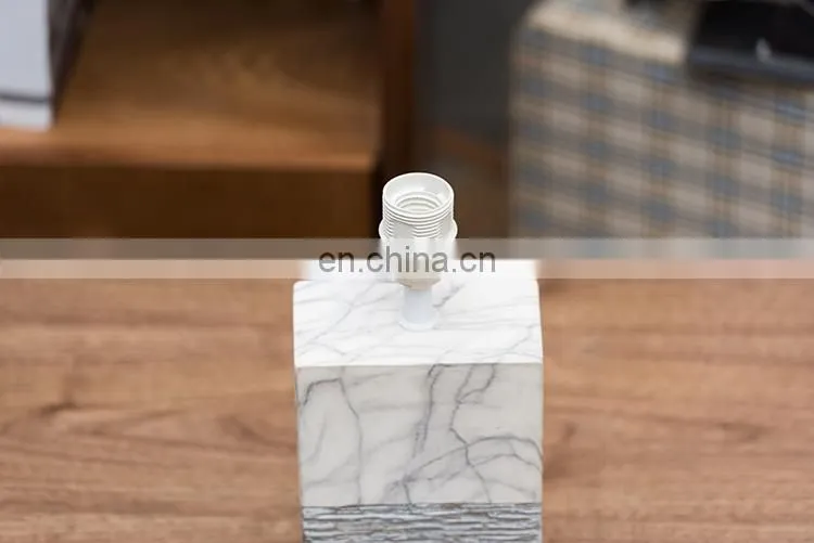 Wholesale cuboid pillar shape ceramic base white marble modern nightstand table lamp for hotel bedside