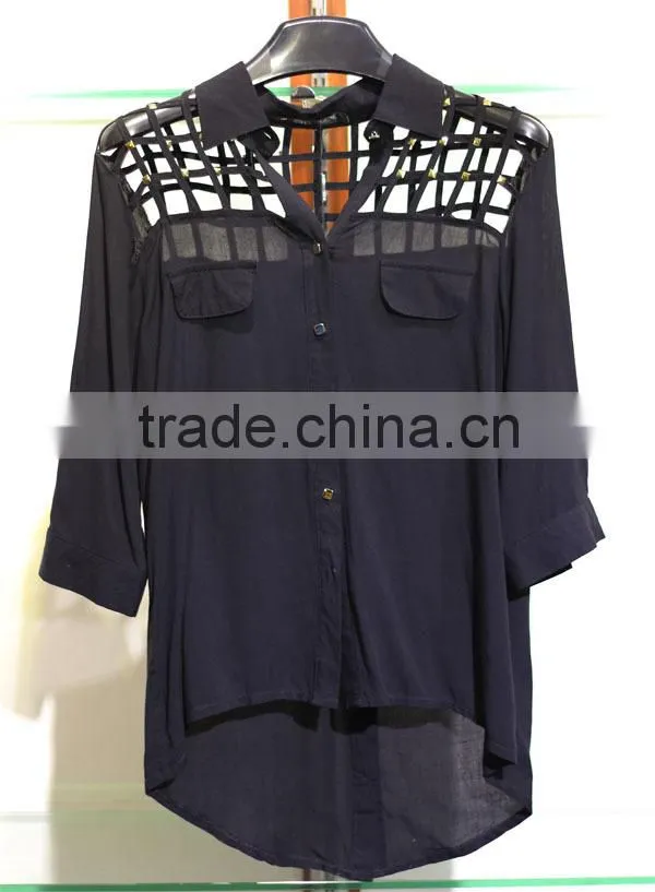 3/4 sleeve crisscross shoulder with studded for women blouse