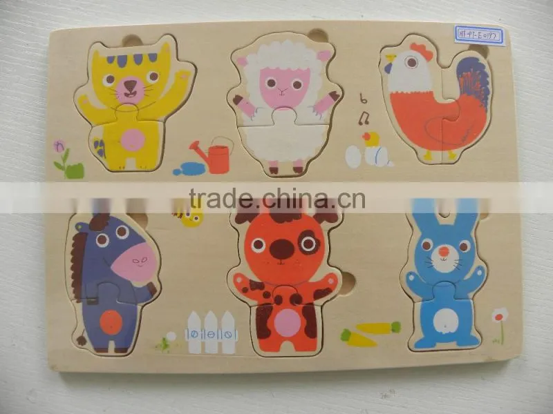 2016 popular child toys Non-toxic water-based paint Prevent swallow kids learning toys wooden animal puzzle anime jigsaw puzzles