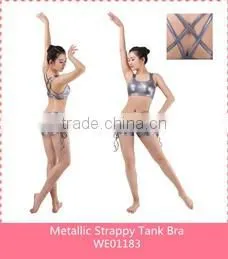 Sexy Jazz Dance Costumes, Metallic Nylon/Spandex Crop Tops