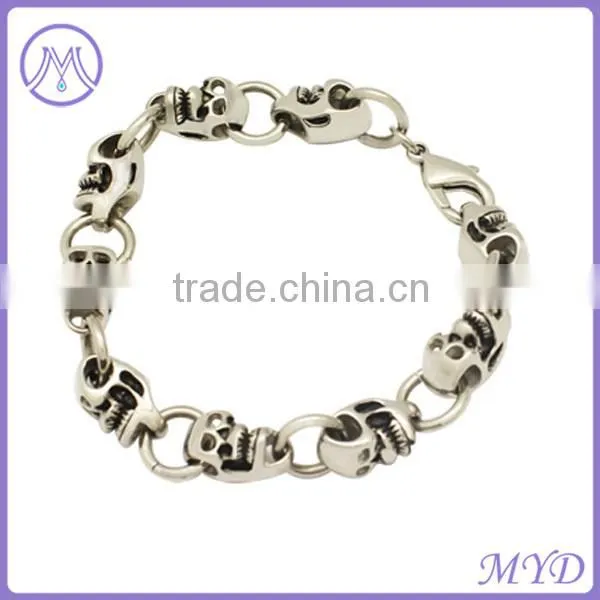 stainless steel men skull bracelet with silver plating