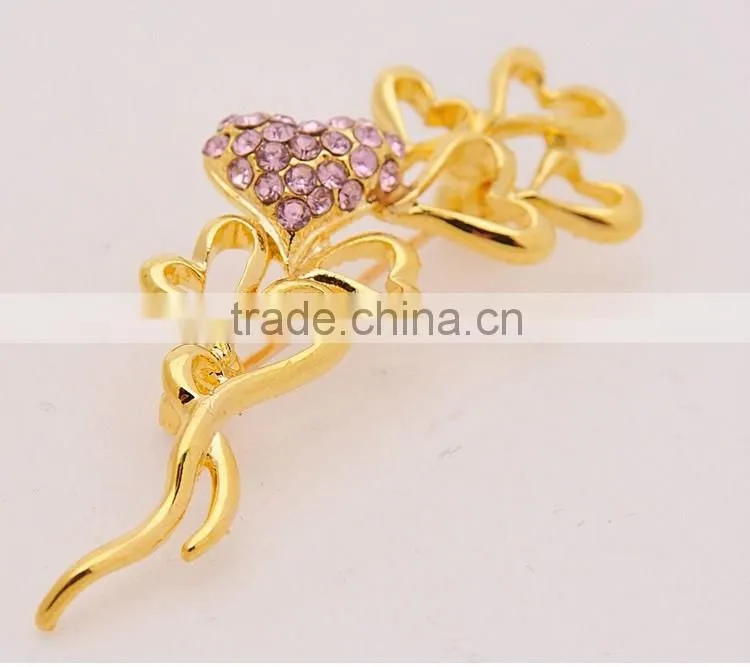 Elegant Crystal diamond peach pin brooch gold-plated fashion scarf buckle