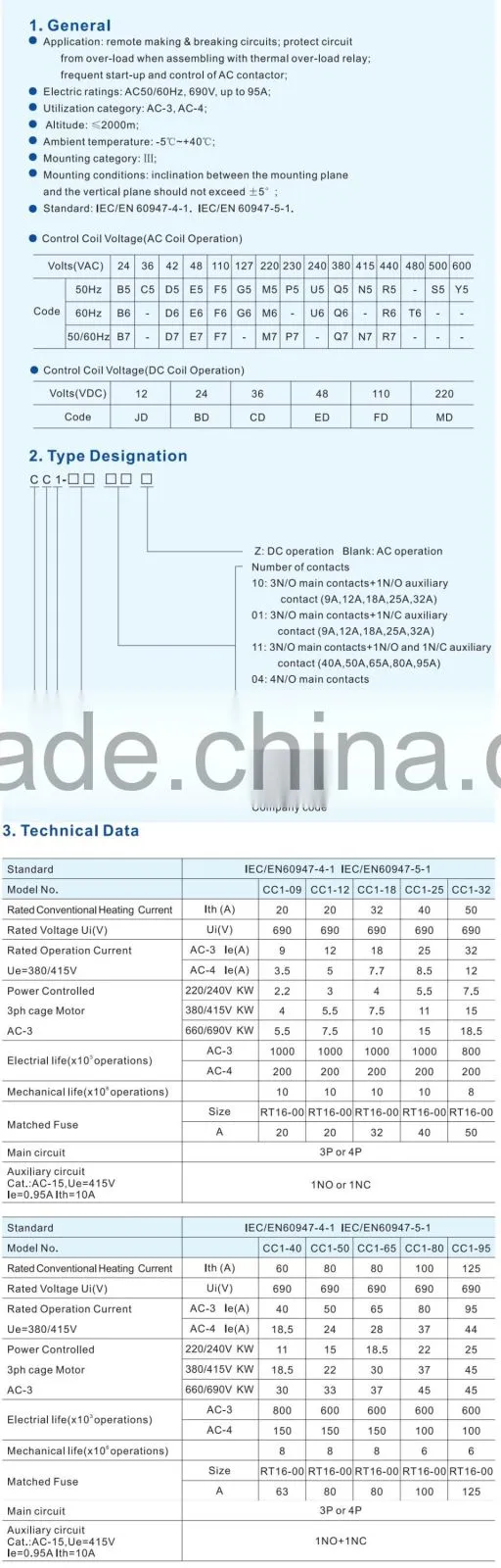 Industrial Controls AC Contactor CC1 Contactor Rated Conventional Heating Current 20A CC1-12