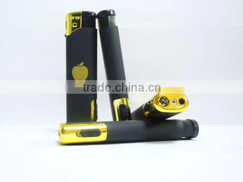 Rubber surface electronic windproof butane gas lighter with led torch