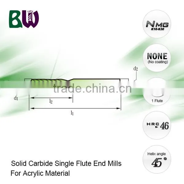 Tungsten Carbide Single Flute End Mill Cutters For Cutting Acrylic