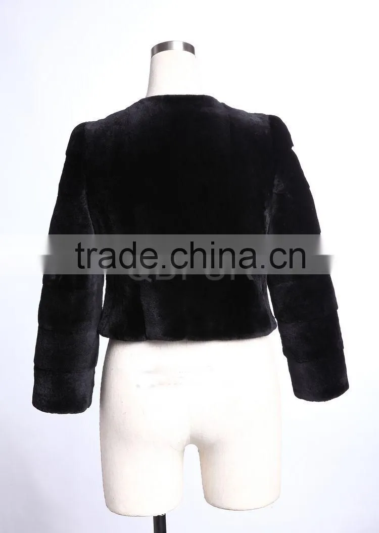 QD29222 Outerwear Wholesale/retail Short Style Real Piece Rex Rabbit Fur Women Jacket