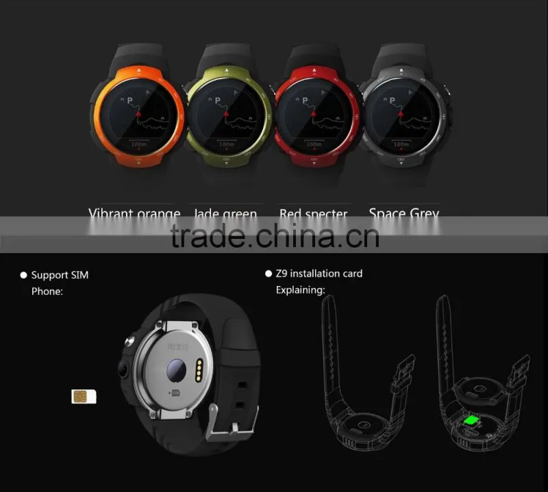 Z9 android 5.1 OS MTK6580 quad core heart rate monitor 3G smartwatch with on cell touchscreen