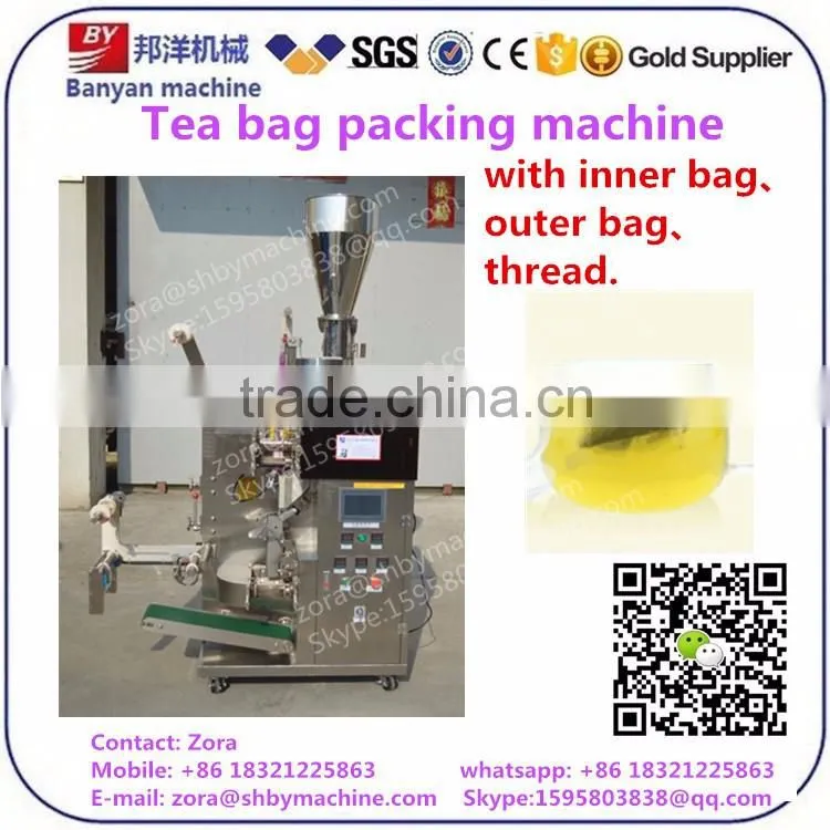 Automatic double filter small Tea bag packing machine price with thread and tag Shanghai Factory