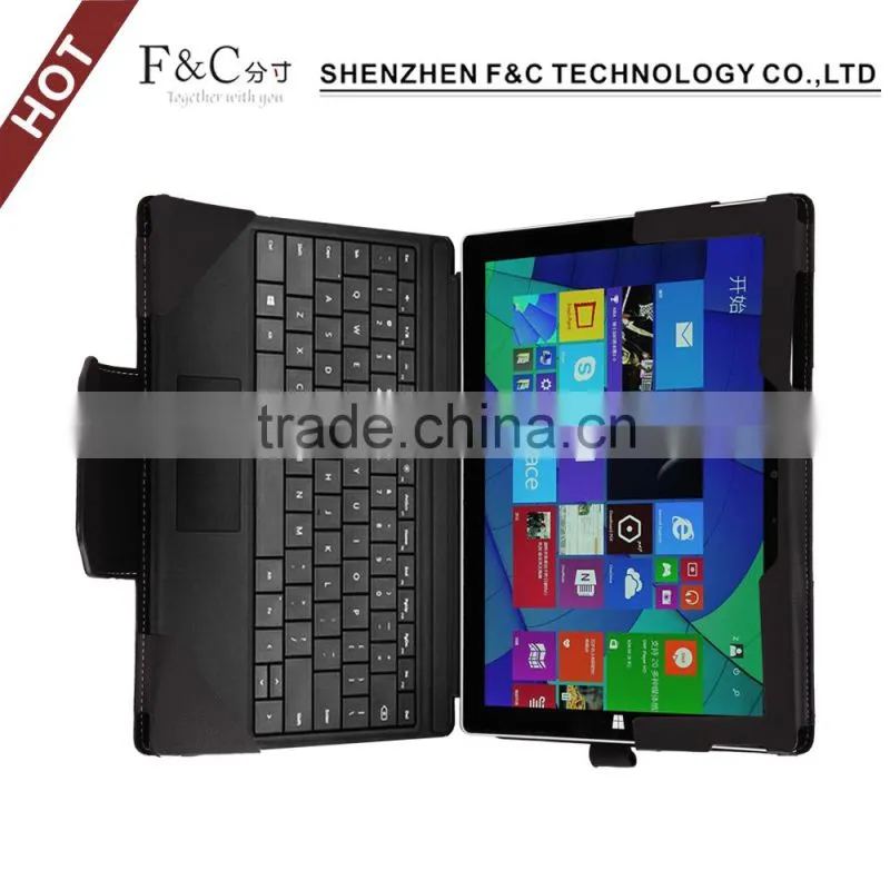 fast selling exquisite hand-made folio 100% protective stand leather case for microsoft surface pro with Pen Stylus