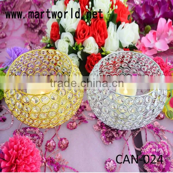 gold and silver crystal ball wedding candle holder ,crystal candle holder for wedding table(CAN-024)