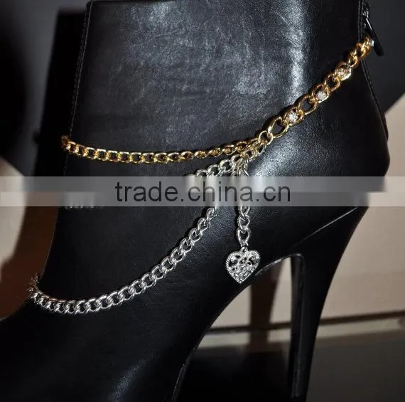 Shoe Decorations Wholesale fashion gold and silver chain with heart charms shoe jewelry