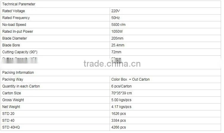 205mm Aluminum Motor Housing Circular Saw