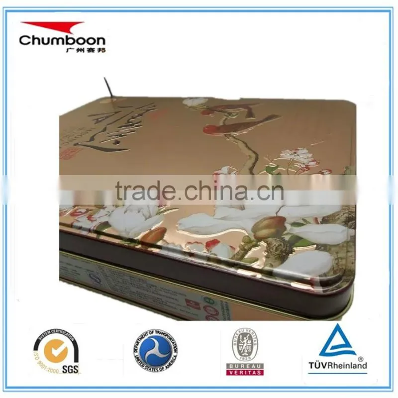 big direct factory CMYK rectangle embossed cake chocolate candy biscuit tin packaging