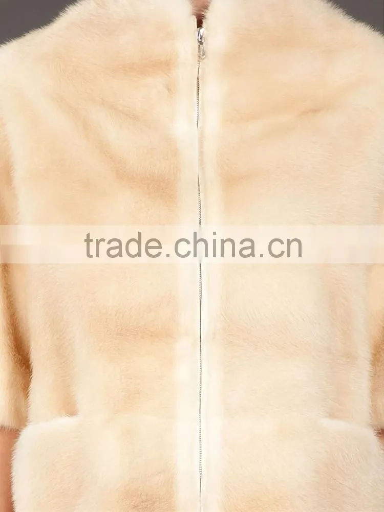 OEM white lady real round collar zipper seven sleeve fox fur coat for women