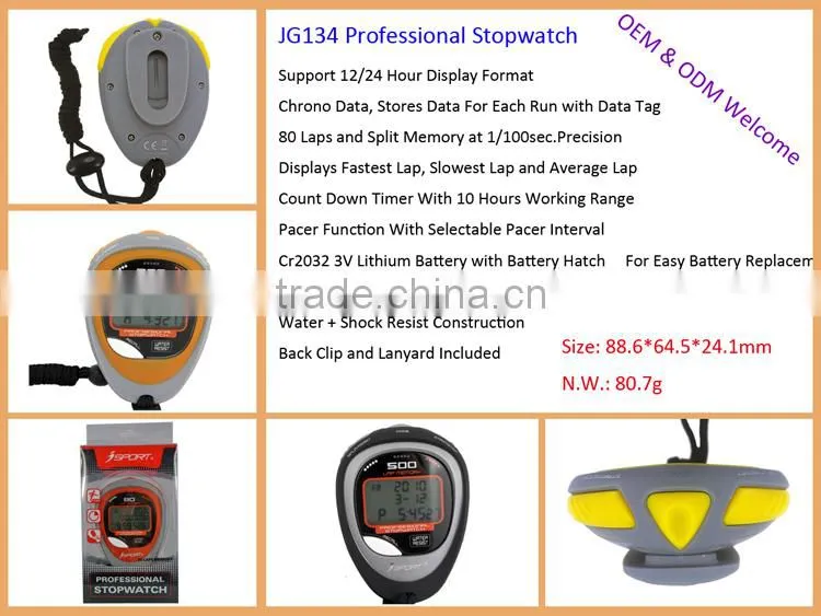 Waterproof three lines display 30-500 laps memory large Stopwatch timer
