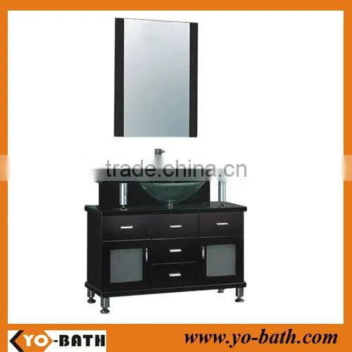 48 inch solid wood chinese bathroom vanity cabinet with glass wash basin