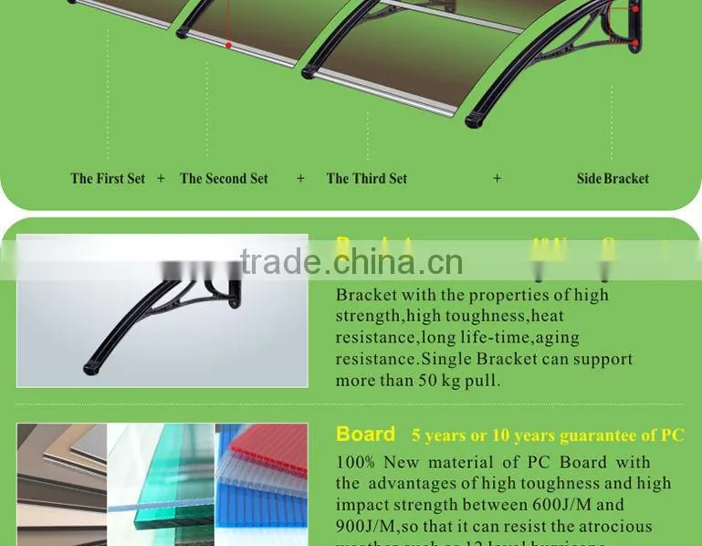 Economic Outdoor DIY polycarbonate transparent canopy can be with mid-fixing bar used color gift box