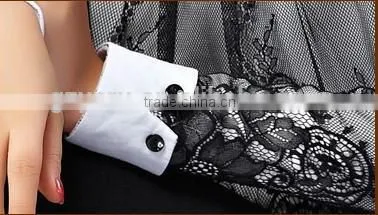 New design 2014 elegant long sleeve POLO collar lace lady shirt