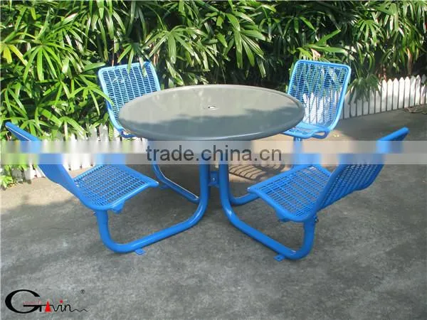Metal outdoor picnic table chair set with umbrella hole