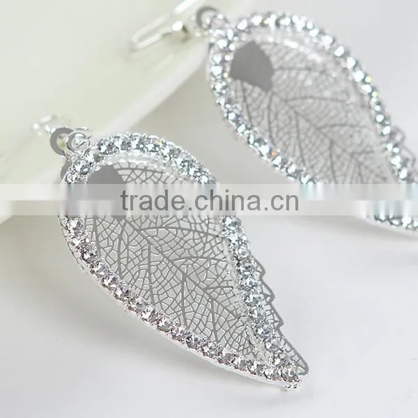 pot leaf shape diamonds gold silver color leaf earring
