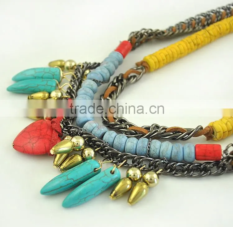 weave turquosie large bead bib necklace, elegant beaded necklace