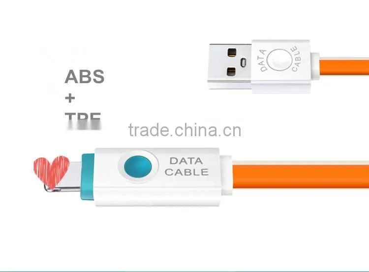 Ultra Thin USB Cable for Mobile Phone Soft USB Data Transfer Cable Charger with LED Light