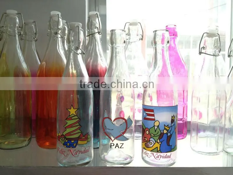 glass bottle with decal decorating