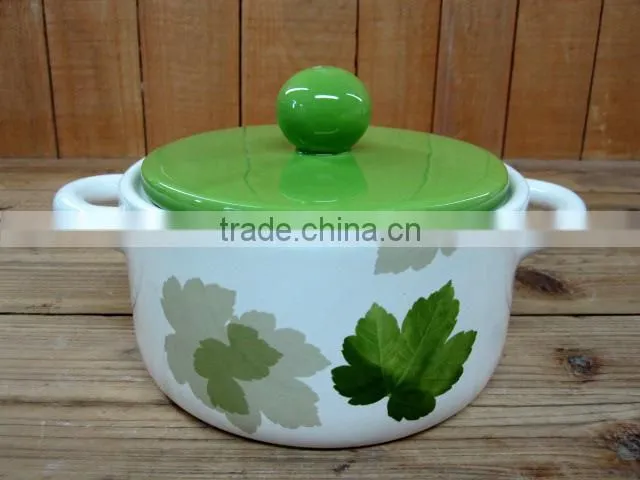 Household Ceramic Teapot with Green Leaves Decal