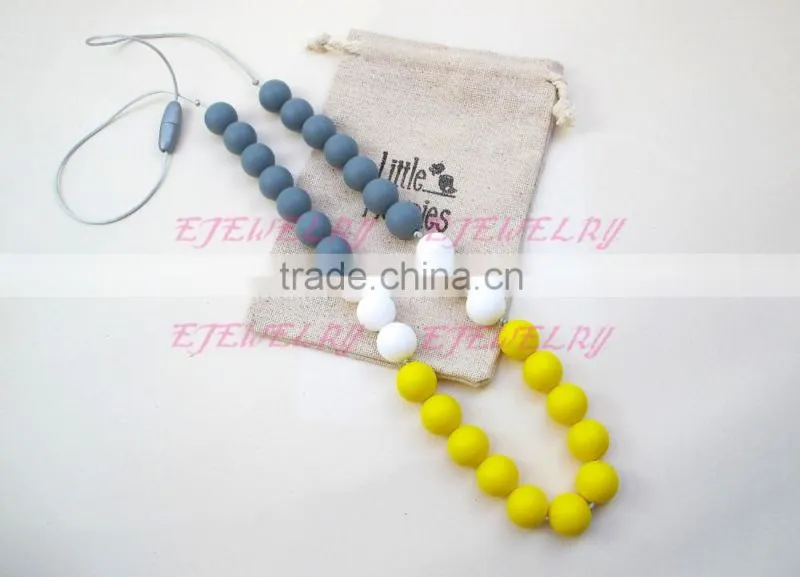 gray white&yellow 8mm round silicone teething beads necklace breakaway clasps copper teething necklace teething Baby TN049
