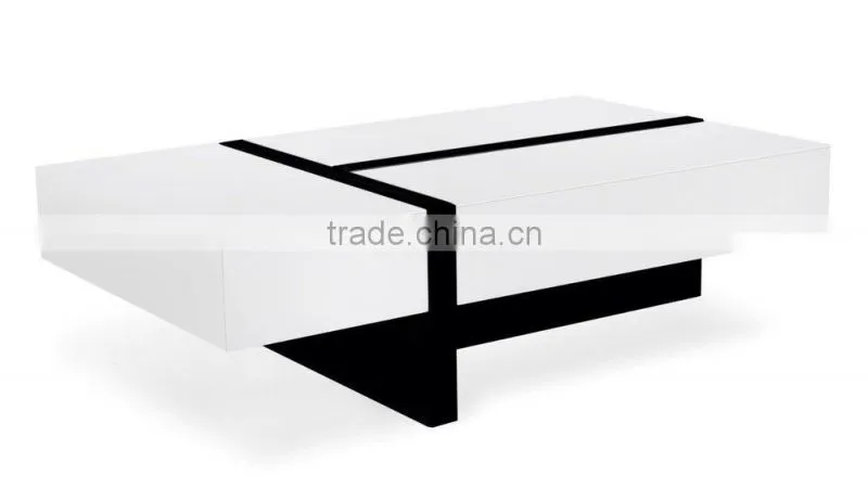 High Gloss Coffee Table with Storage - White Rectangle