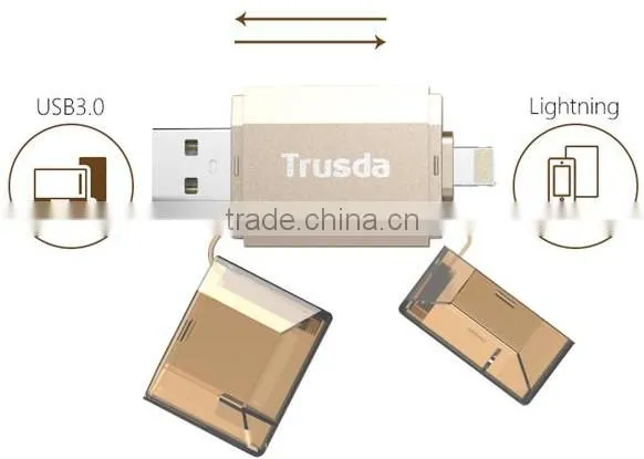 Fashion Top Sale Mobile U disk USB3.0 flash drive for 8 Pin USB