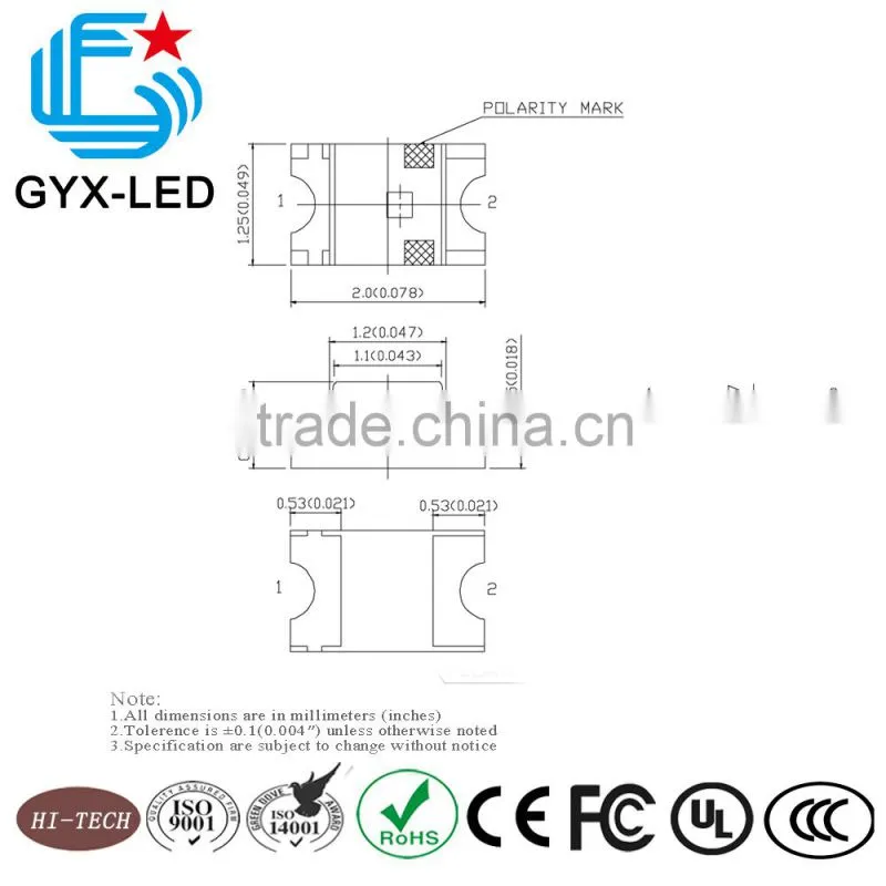 red color 0805 surface mount LED
