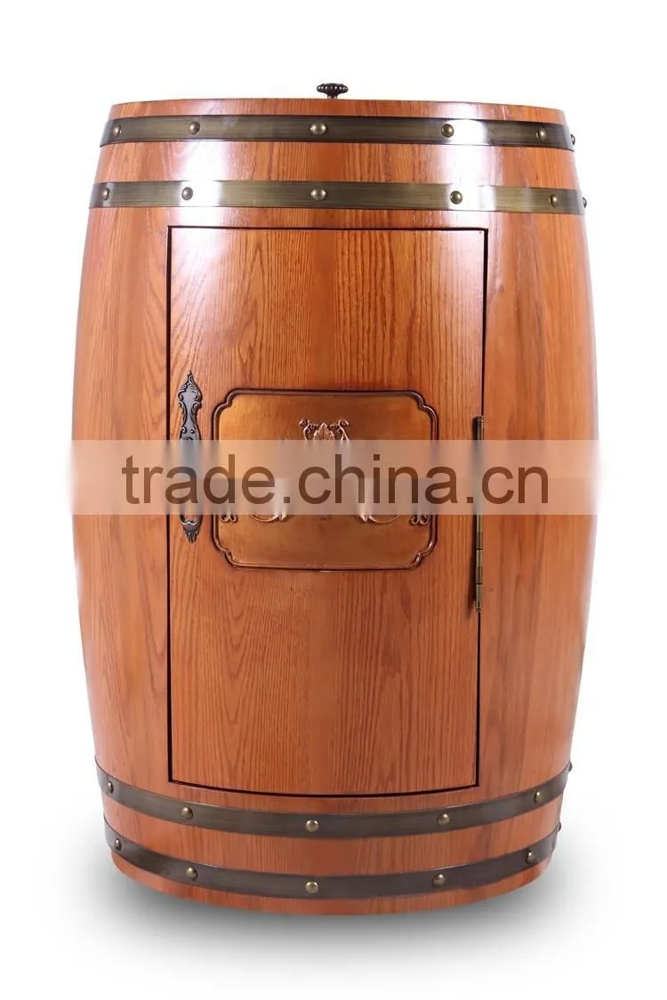 Oak Wood Wine Barrel Cabinet Fridge Innovative Furniture Barrel Fridge LED Display OEM Brand