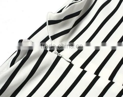 Stylish Ladies Women Sexy High Waist Striped Stretch Bodycon Package Hip Knee Length Skirt