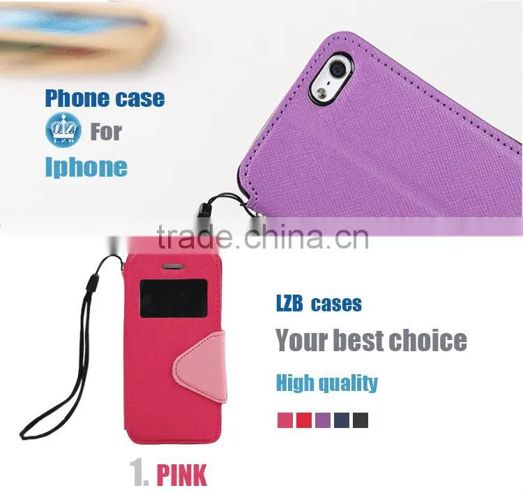 LZB Fashion contrast color series view windows smart leather flip case for Apple iphone 5G