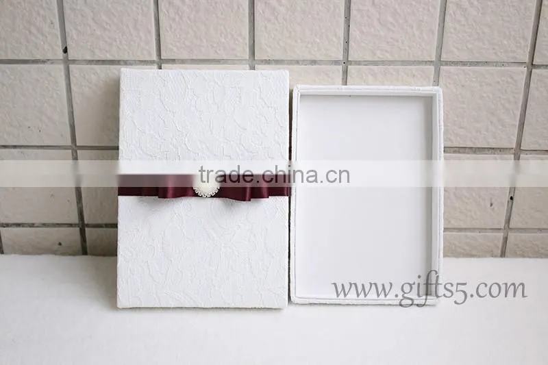 Excellent Lace Fabric Covered Wedding Invitation Boxes with pearl