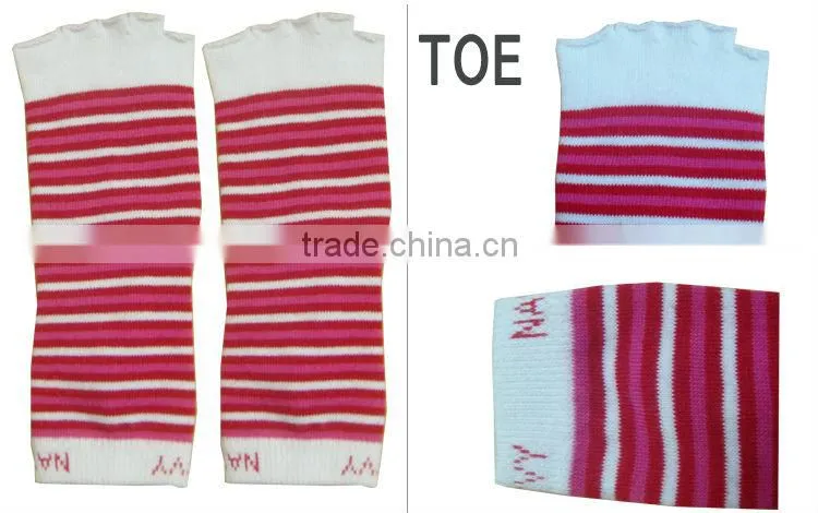 women stretching toeless sock yoga socks with stripe pattern