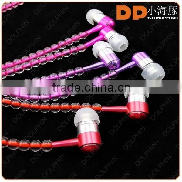 Fashion design selling bead eearphones necklace headphone with mic for woman gift