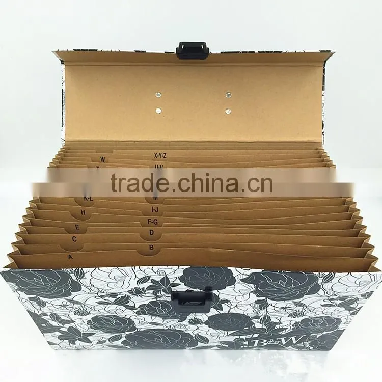 Functional accordion paper file pocket box with divider