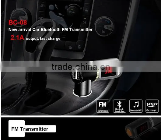 Hot Sale Bluetooth Car Charger Hands-free Wireless Car MP3 Player FM Transmitter Dual USB Car Charger Max Bluetooth Car Kit BC08