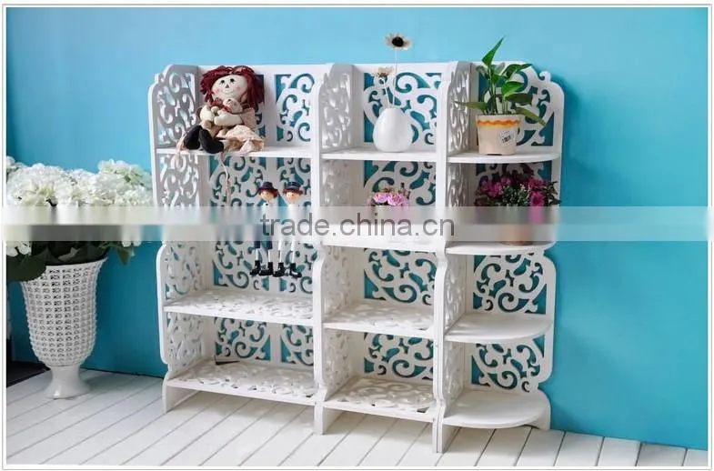 White color water proof DIY carved storage shelves with 4 layer width 42cm(FH-BL0442)
