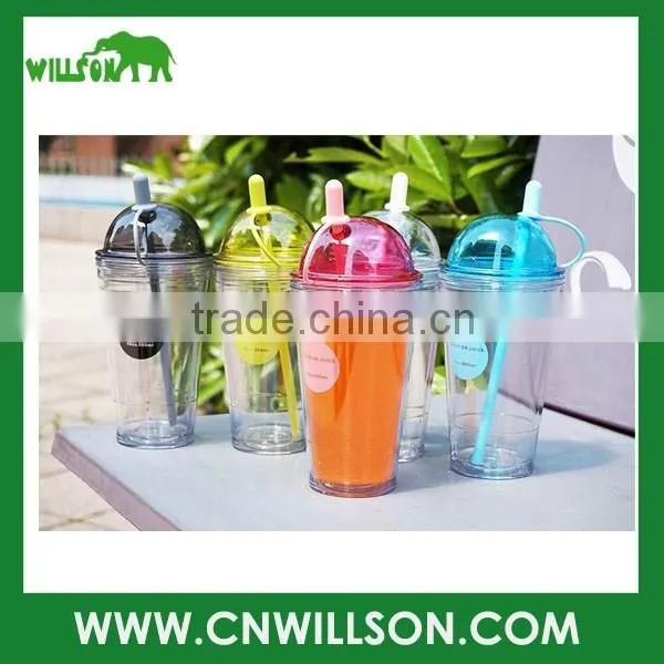 double wall plastic ice cream cup with lid and straw