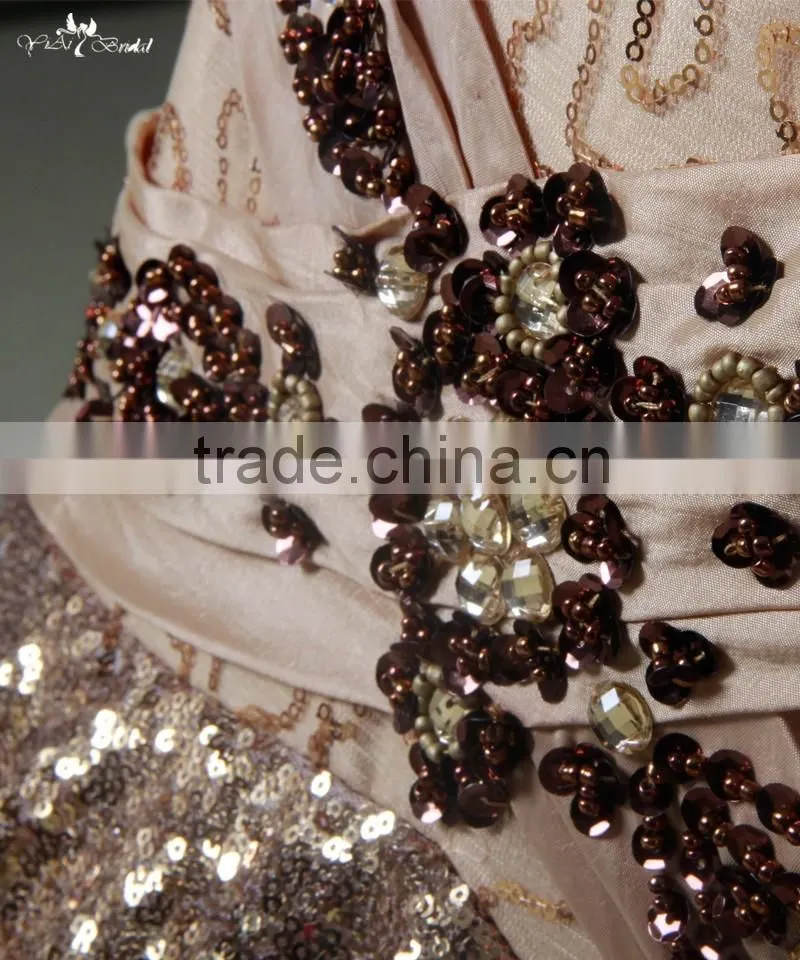 RSE689 Long Sleeves Bronze Indian Beaded Dresses For Muslim Mother Of The Bride